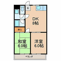 ルミエール石崎B 2DKの間取図画像