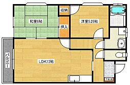 フローラルハイツ1 2LDKの間取図画像