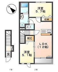 クオリア 2階2LDKの間取り