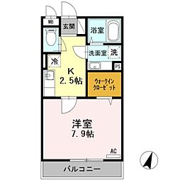 D-room堀之内 1Kの間取図画像