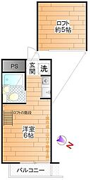 ハイム旭が丘 1階1Kの間取り