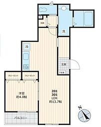 カーサカルダ大崎 2階1LDKの間取り