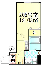 楽信マンション 1Kの間取図画像