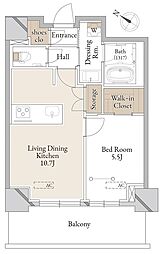 フルーヴベール烏山 4階1LDKの間取り