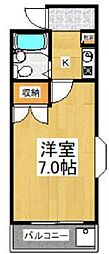 京王線 中河原駅 徒歩9分の賃貸マンション 2階1Kの間取り