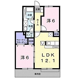 ロマネコンティIII 1階2LDKの間取り