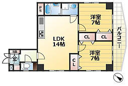 セイシェル神戸 4階2LDKの間取り