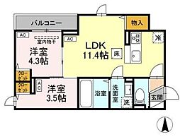 セレスティア中台 III 2LDKの間取図画像