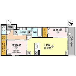 パサログランデ大美野 1階2LDKの間取り