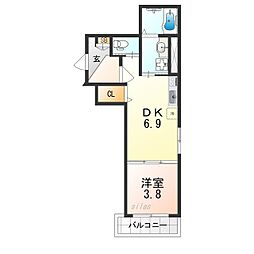 F asecia Pur 湊 1DKの間取図画像