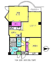 アルカディア・1 1階2LDKの間取り