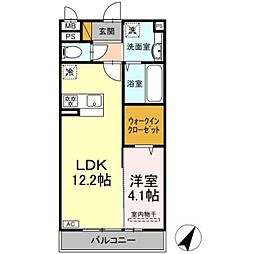 エクセルK 2階1LDKの間取り