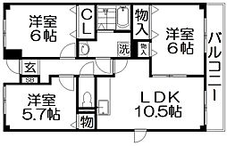 カーサ・フィレンツェ 2階3LDKの間取り