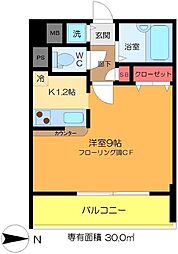 レニエ・ラ・ヴェルトゥ 1Kの間取図画像