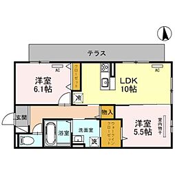 SunSun あおばおか 1階2LDKの間取り