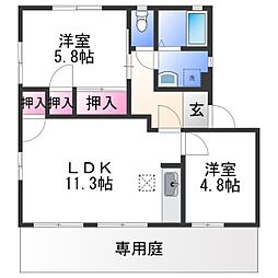 南海加太線 東松江駅 徒歩5分の賃貸アパート 1階2LDKの間取り