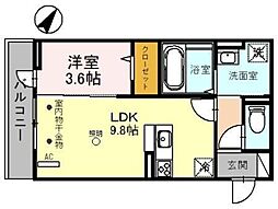 シャルム B棟 3階1LDKの間取り