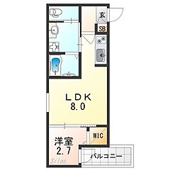 アッシュメゾン俊徳道 1LDKの間取図画像