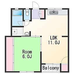 JR阪和線 紀伊駅 徒歩13分の賃貸アパート 1階1LDKの間取り