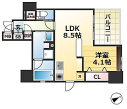 ワコーレ三宮ランドマークシティ 1LDKの間取図画像