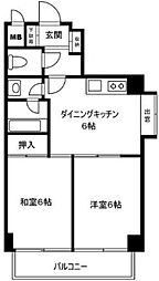 日立高円寺ビル 2階2DKの間取り