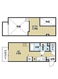 阪急神戸本線 塚口駅 徒歩5分の賃貸アパート 1階ワンルームの間取り