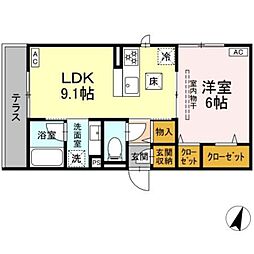 海老名市東柏ケ谷1丁目アパート 1LDKの間取図画像