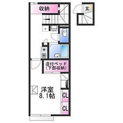 レオパレスレイズ 2階1Kの間取り