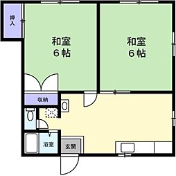 第一大川ハイツ 2DKの間取図画像