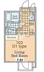 東急目黒線 洗足駅 徒歩4分の賃貸マンション 1階1Kの間取り