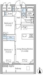 MOCXION PREMIUM四谷大京町 2LDKの間取図画像