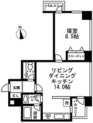 レジディアタワー麻布十番 19階1LDKの間取り
