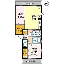 ルピナス 3階2DKの間取り