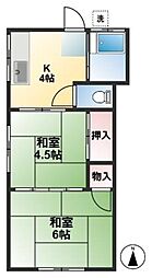 積田荘 1階2Kの間取り