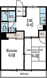 ヴァンベールF 1階2DKの間取り