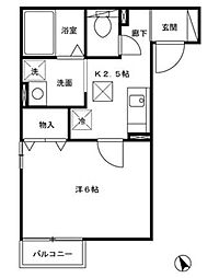 グランディール坂戸三光 1Kの間取図画像