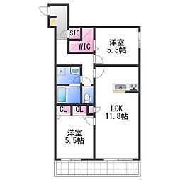 シャーメゾンシャルム磯上 2LDKの間取図画像