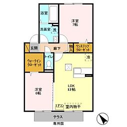 サンフルール 1階2LDKの間取り