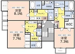 プラウドガーデン鶴瀬 3階1Kの間取り