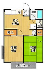 シティハイムメルローズA 2DKの間取図画像