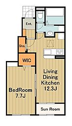 京王相模原線 京王多摩センター駅 徒歩29分の賃貸アパート 1階1LDKの間取り