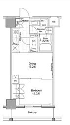 ザ・パークハビオ早稲田 8階1DKの間取り