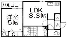 ドミール玉江 1LDKの間取図画像