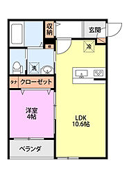 Rooms紫竹 2階1LDKの間取り