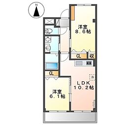 グランルポン 2LDKの間取図画像