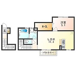 北大阪急行電鉄 緑地公園駅 徒歩19分の賃貸アパート 2階1LDKの間取り