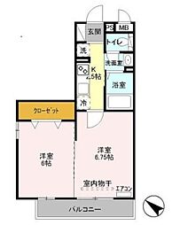 エミナンス 2階2Kの間取り