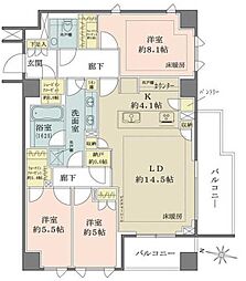 ザ・パークハウス千代田六番町 5階3LDKの間取り