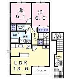 エレガンシアI 2階2LDKの間取り
