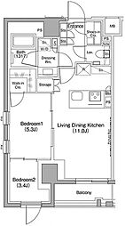 ザ・パークハビオ新高円寺 2LDKの間取図画像